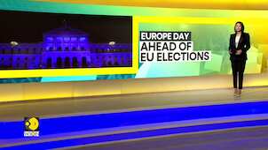 Portugal parliament lit up in EU colours on Europe Day