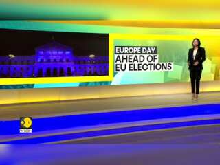 Portugal parliament lit up in EU colours on Europe Day