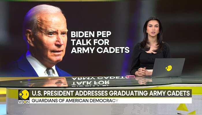 US President Joe Biden addresses graduating army cadets