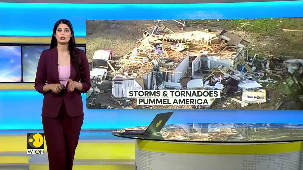 US Storms: Parked American Airlines plane blown off position in Texas