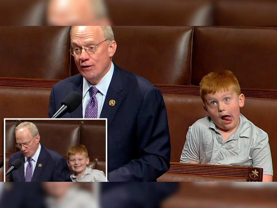 Congressman's young son lightens mood in the House with funny antics