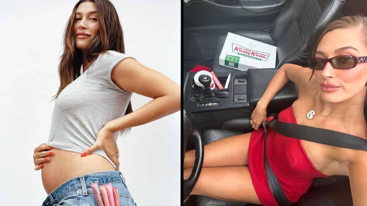 Hailey Bieber flaunts baby bump as she celebrates 2 years of her beauty brand