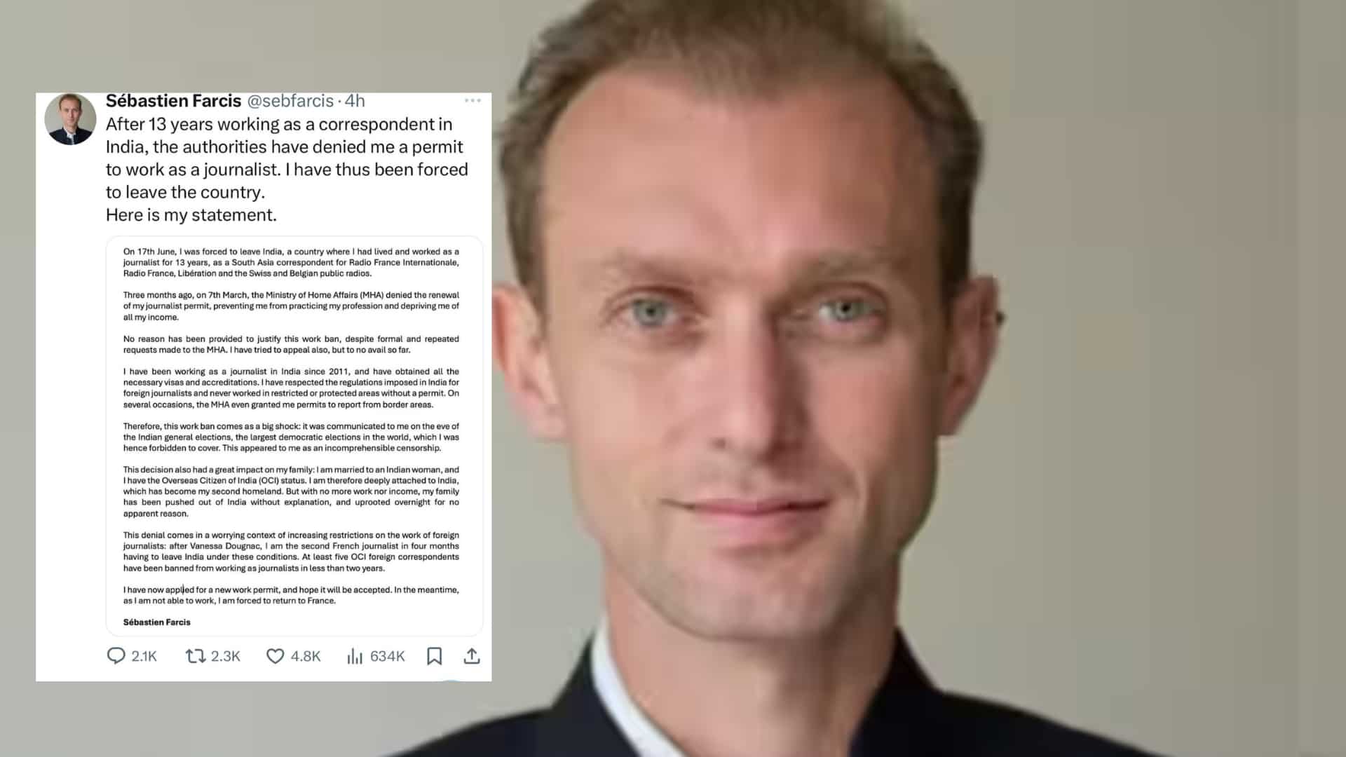 'Country where I had lived and worked...': French journalist claims he was 'forced' to leave India