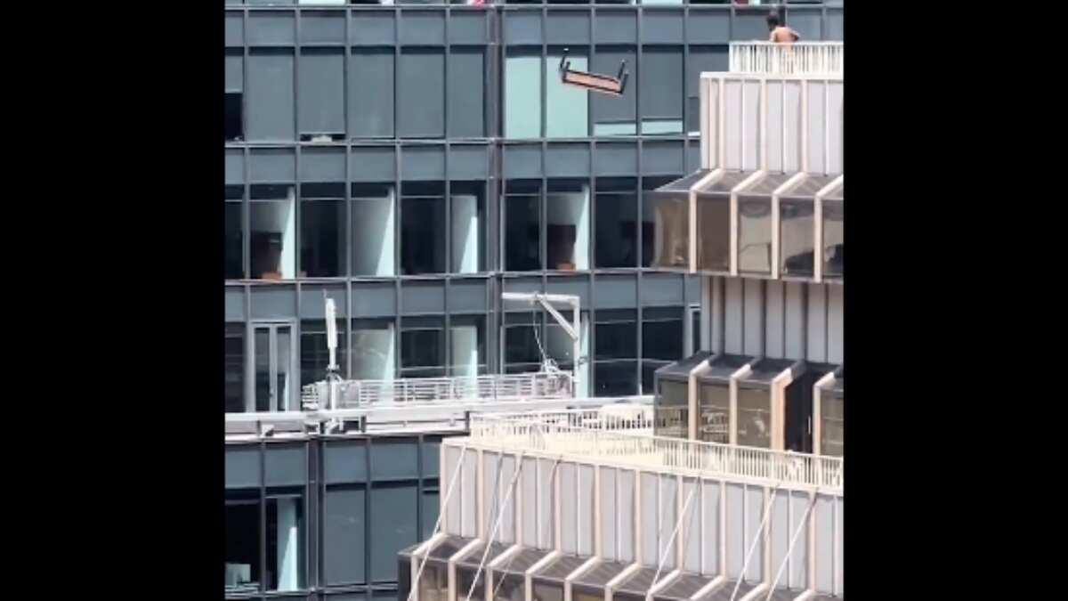 Bizarre tantrum: US man throws furniture off Manhattan highrise. Watch Bizarre tantrum: US man throws furniture off Manhattan highrise. Watch