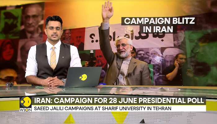 Iran: Campaign for 28 June Presidential poll, Saeed Jalili campaigns at Sharif University in Tehran