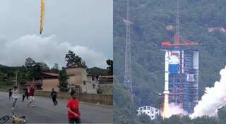 Video: People run for cover as part of Chinese rocket explodes in residential area