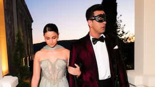 Alia Bhatt exudes bohemian charm in Elle Saab gown; Ranbir Kapoor looks dapper in tuxedo and eye mask