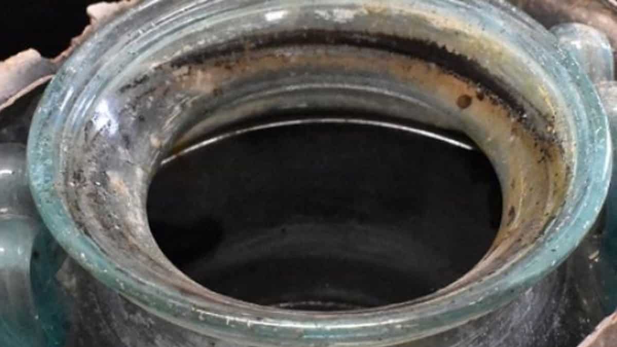 Sealed and filled jar of wine recovered with burials of dead Roman in tomb Sealed and filled jar of wine recovered with burials of dead Roman in tomb