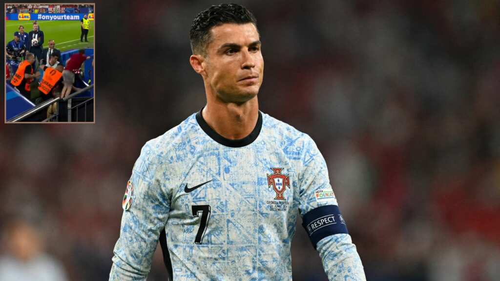 Watch | Crazy fan nearly takes down Ronaldo by jumping on him, video goes VIRAL