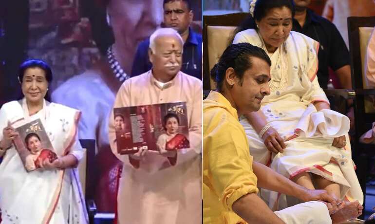 Sonu Nigam washes and kisses Asha Bhosle’s feet at her biography launch | Watch