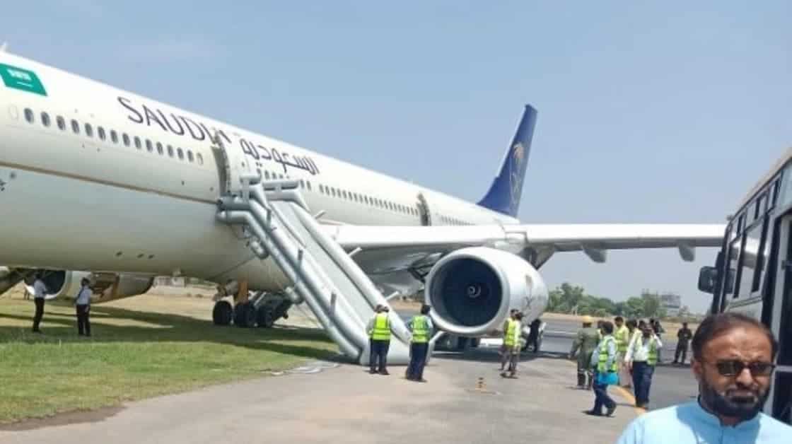 Video: Saudia plane catches fire after landing at Pakistan's Peshawar airport