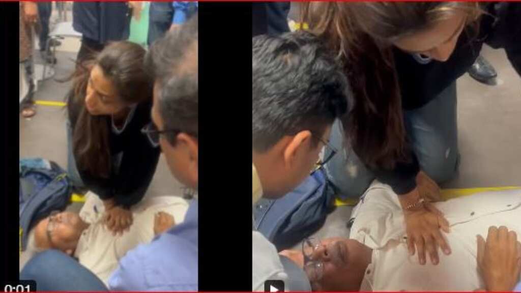 Video: Woman gives CPR, resuscitates elderly man at Delhi airport after he suffers heart attack