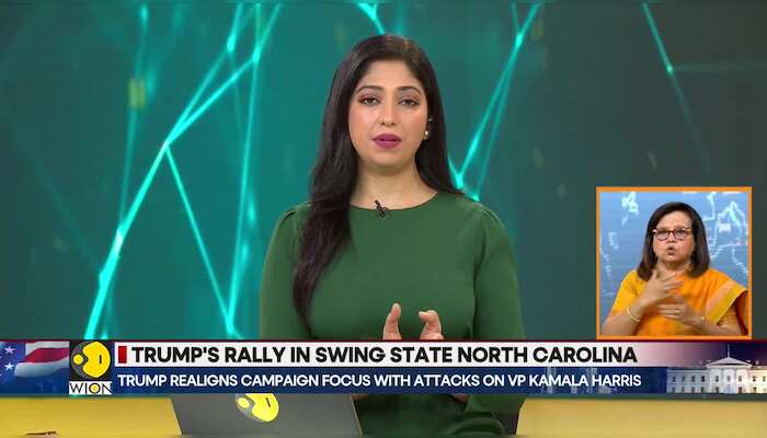 Trump's rally in swing state North Carolina, Trump realigns campaign focus with attacks on VP Harris