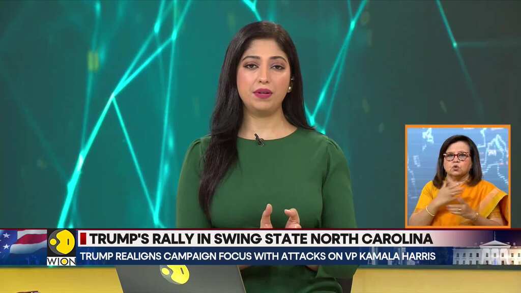 Trump's rally in swing state North Carolina, Trump realigns campaign focus with attacks on VP Harris