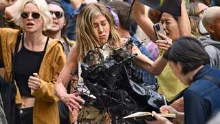 Jennifer Aniston shoots for The Morning Show; gets oil thrown at her in protest scene