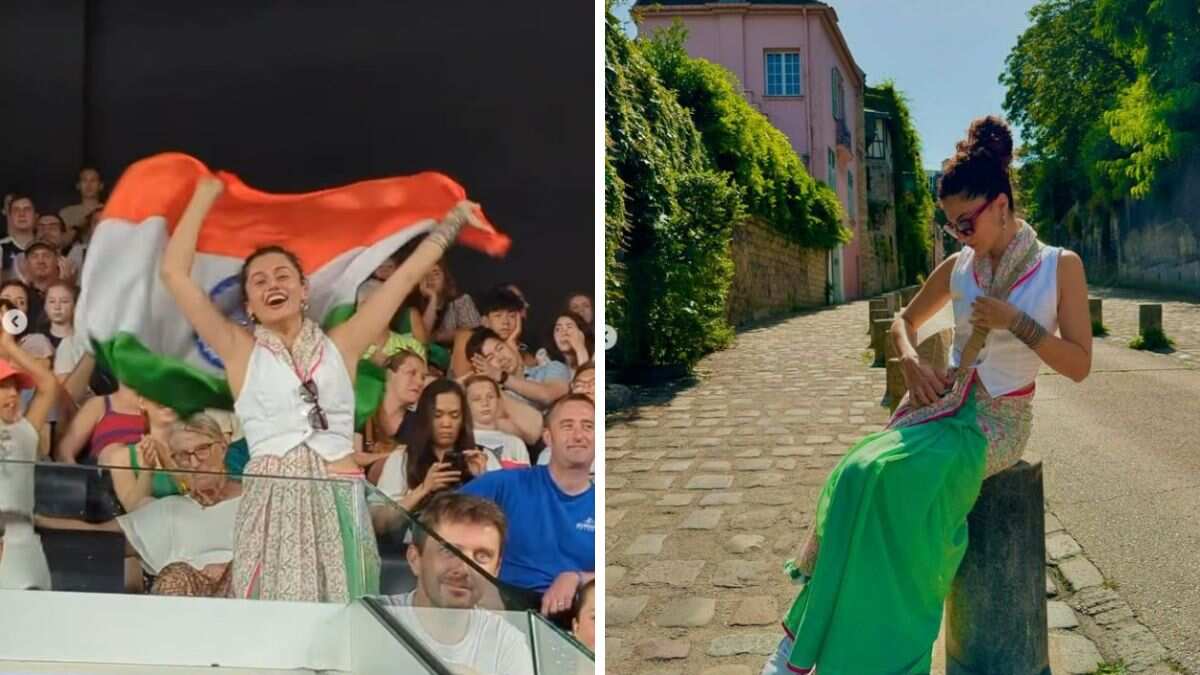 Taapsee Pannu cheers excitedly for India at Paris Olympics; see pics, video Taapsee Pannu cheers excitedly for India at Paris Olympics; see pics, video