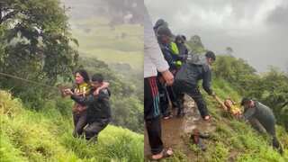 Woman taking selfie falls into 100-foot gorge, rescued by locals in India's Maharashtra. Watch!