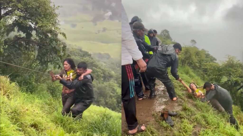 Woman taking selfie falls into 100-foot gorge, rescued by locals in India's Maharashtra. Watch!