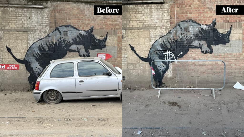 Banksy's street art defaced by vandal; new art piece moved to secure location