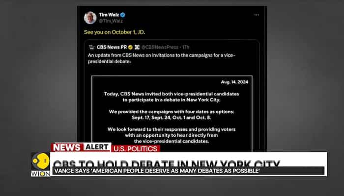 BREAKING | US Vice Presidential candidates Tim Walz, JD Vance agree to October 1 debate