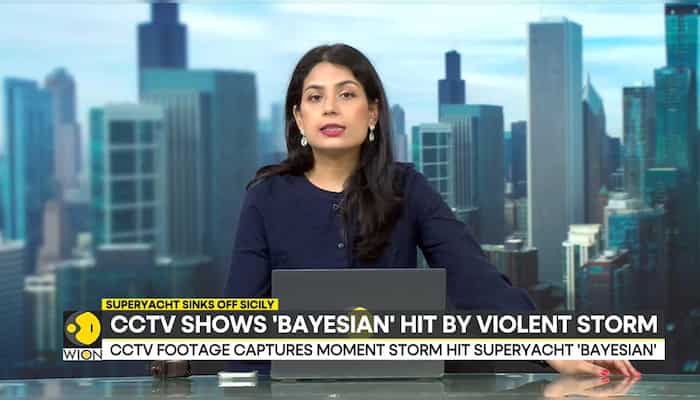 CCTV footage captures the moment storm hit Superyacht 'Bayesian'