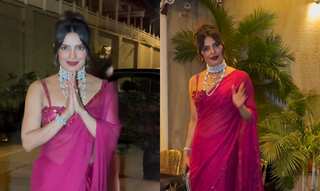 Priyanka Chopra stuns in magenta saree at brother's wedding festivities in Mumbai