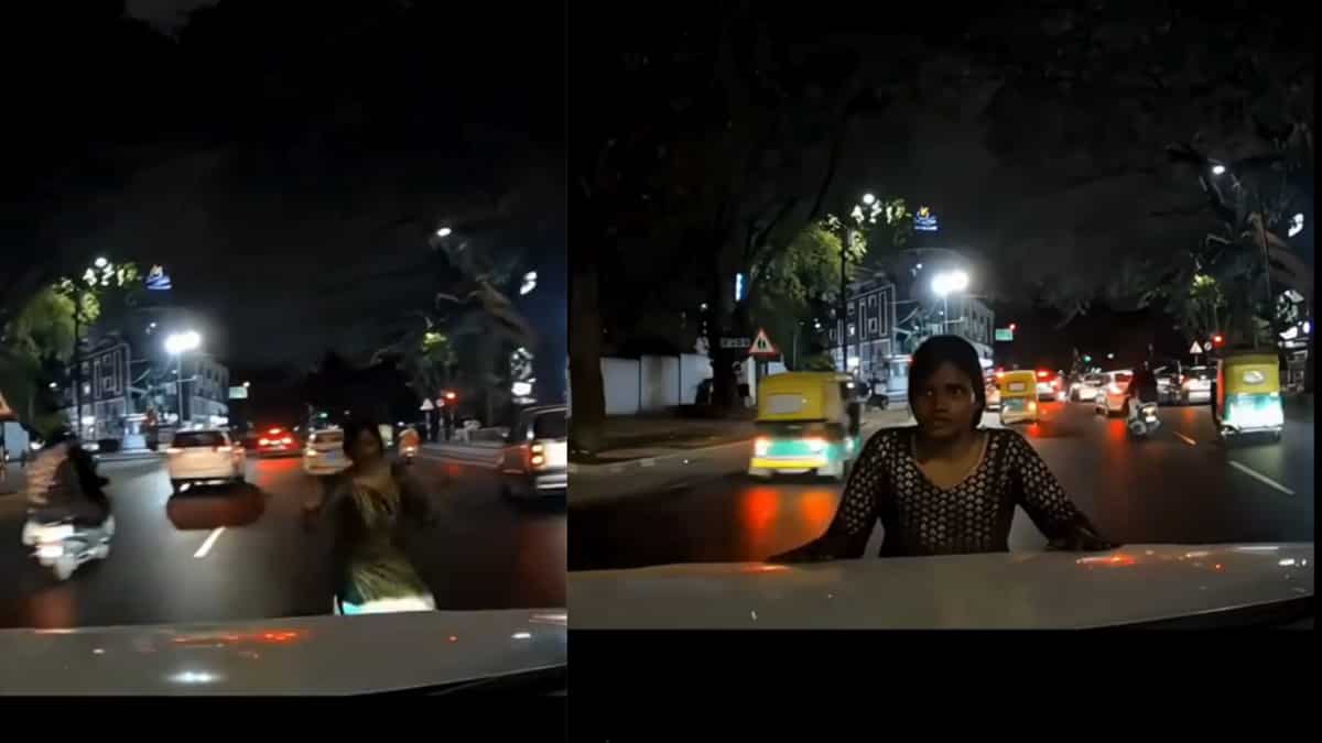 Bengaluru: Dashcam exposes woman faking accident by jumping in front of car