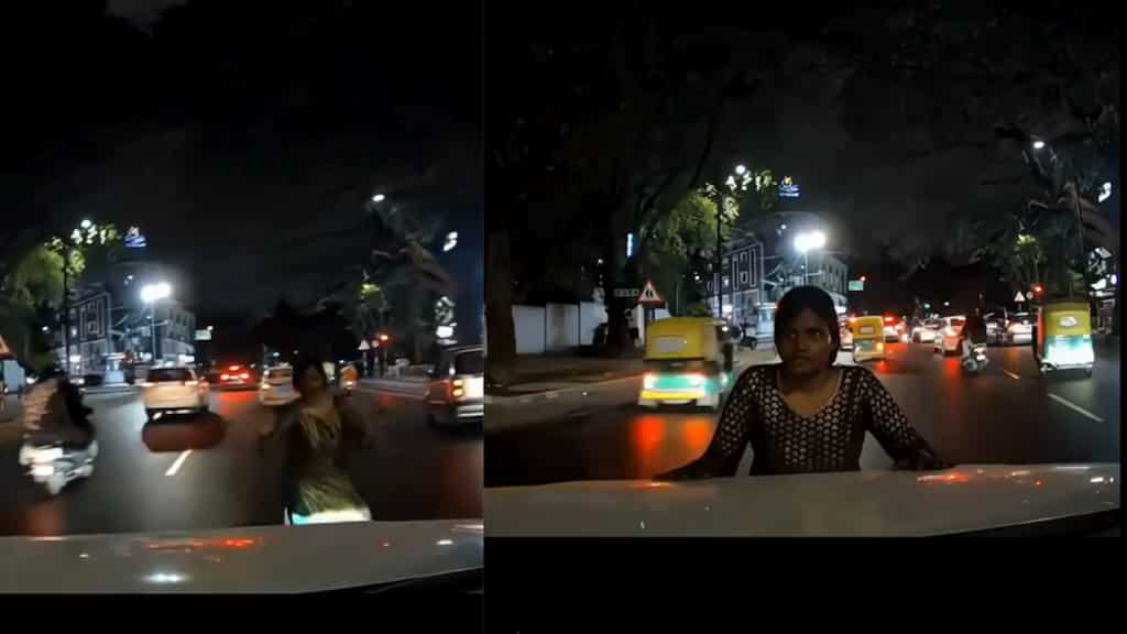 Bengaluru: Dashcam exposes woman faking accident by jumping in front of car