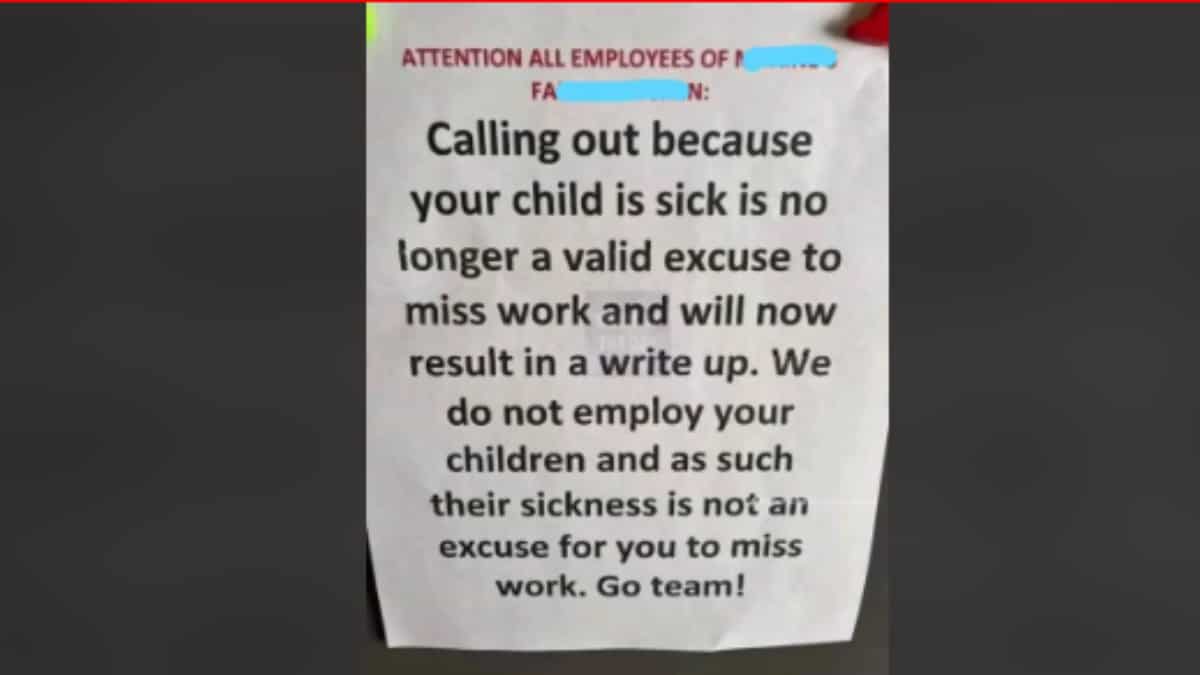 Company threatens to take action against employees taking leave for sick child