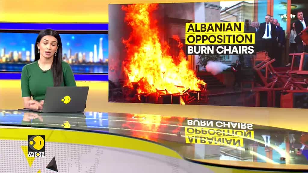 Albanian Opposition Stages Protest, Setting Chairs on Fire Outside Parliament