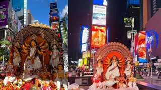 First-ever Durga Puja celebrations at Times Square in NYC, videos go viral | WATCH