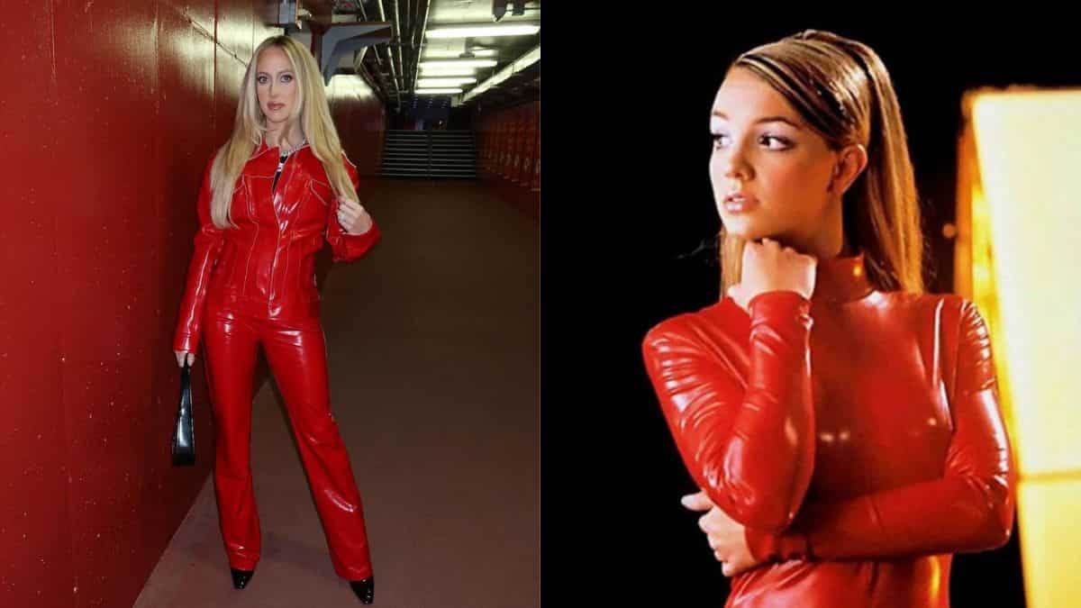 Pregnant Brittany Mahomes channels Britney Spears in red leather ensemble for Chiefs Game Pregnant Brittany Mahomes channels Britney Spears in red leather ensemble for Chiefs Game