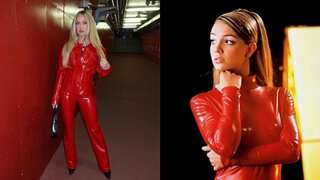 Pregnant Brittany Mahomes channels Britney Spears in red leather ensemble for Chiefs Game