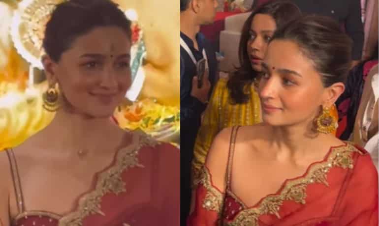Alia Bhatt looks ethereal in red saree as she steps out for Durga Puja - see pics