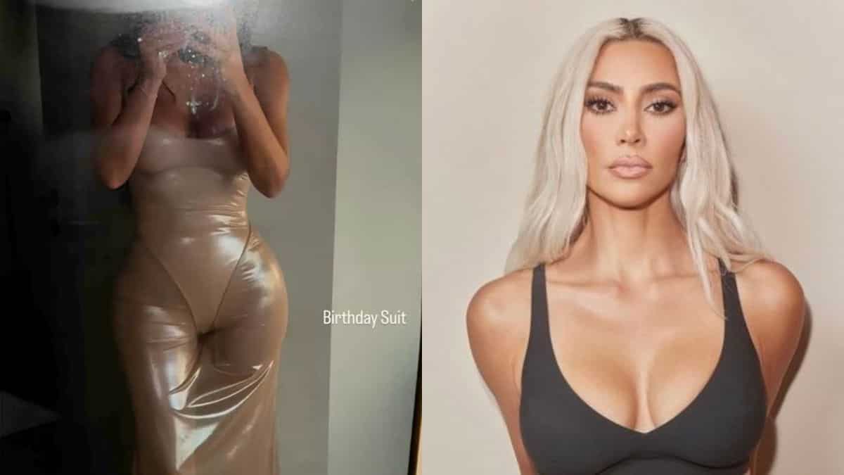 Kim Kardashian marks 44th birthday in body-hugging nude dress