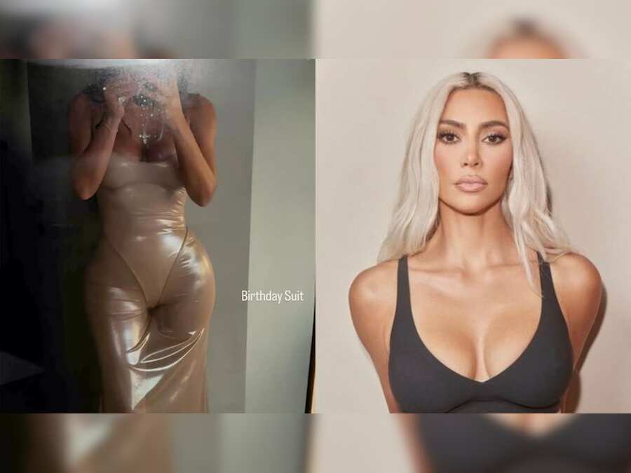 Kim Kardashian marks 44th birthday in body-hugging nude dress