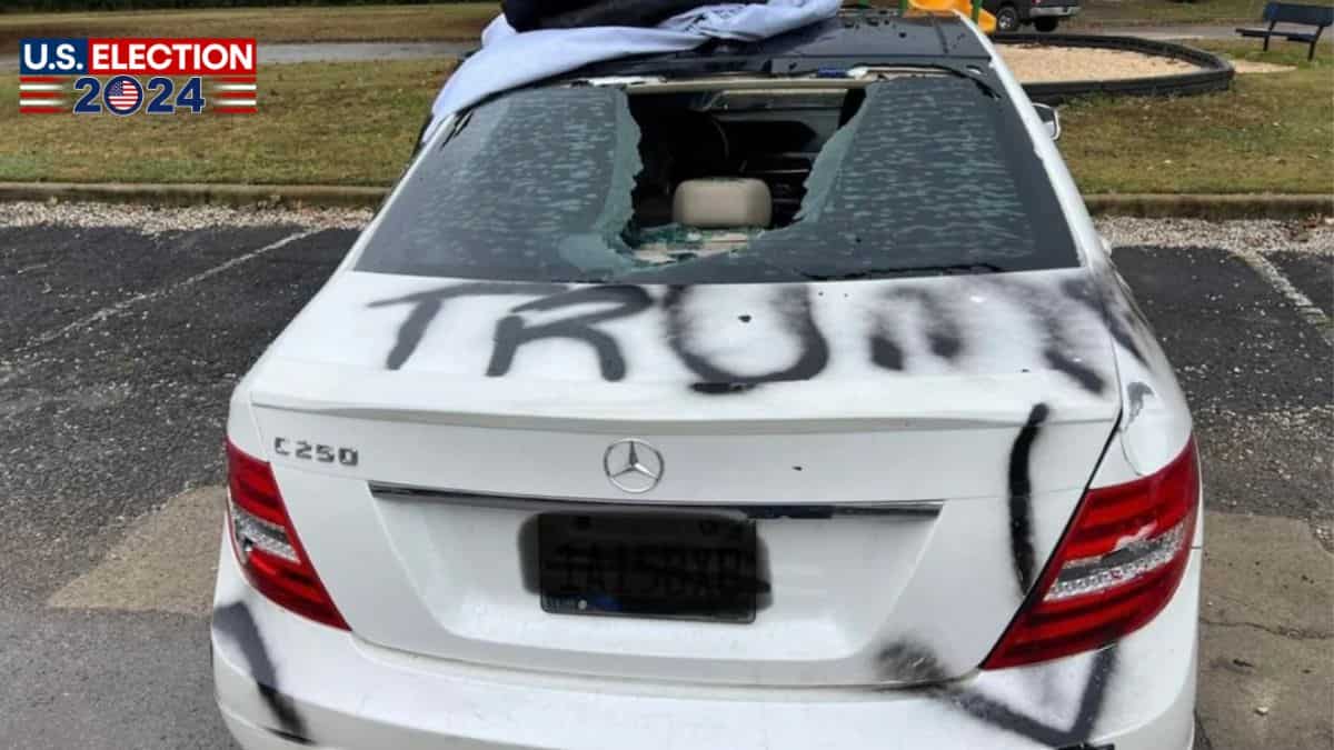 Car with Harris/Walz stickers gets vandalised by Trump supporters in Alabama
