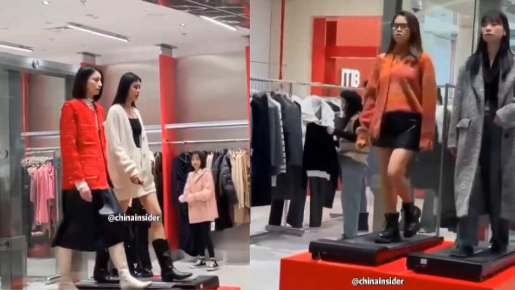 Real women 'mannequins' walk on treadmill to model clothes in China mall