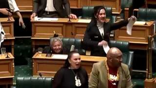 New Zealand parliament briefly suspended after politicians begin haka protest over Maori rights bill