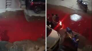 Watch: Mysterious blood-red liquid fills streets of Hyderabad, leaves people horrified