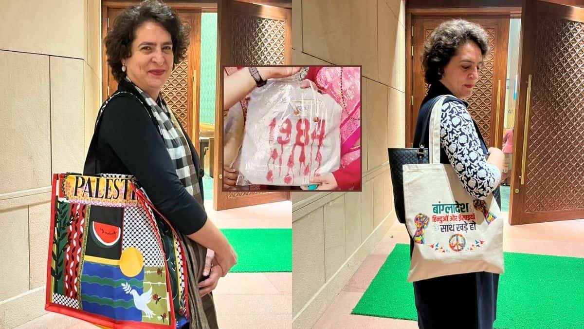 Priyanka Gandhi bag controversy: BJP mocks Congress MP, 'gifts' her bag featuring '1984' in red dripping ink
