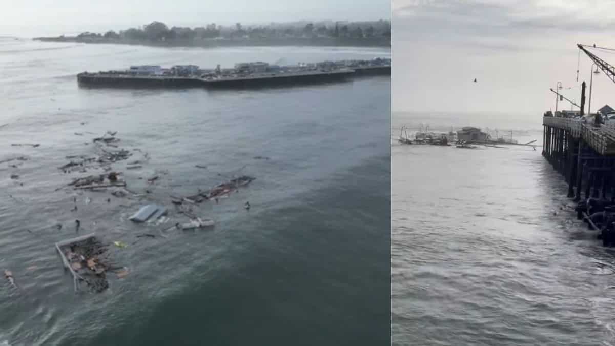 Santa Cruz Wharf partially collapses in high surf, three fall into ocean