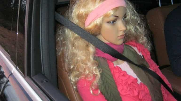 Mannequin dressed up as a co-passenger