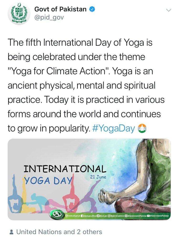 Pakistan government's tweet on International Yoga Day