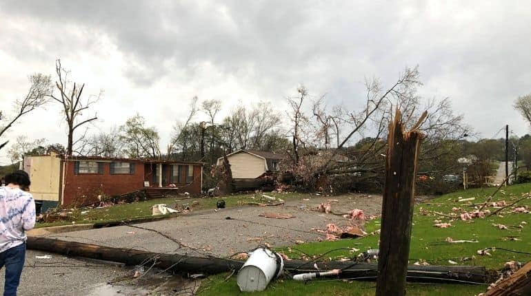 Damage is seen after tornadoes tore through Pelham, Alabama, US March 25, 2021