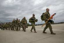 US troops deploy for Europe from Pope Army Airfield at Fort Bragg, North Carolina