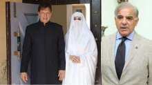 Imran Khan with his wife, Bushra Bibi, and Shehbaz Sharif.