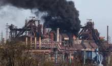 Smoke rises from Azovstal steel plant in Mariupol