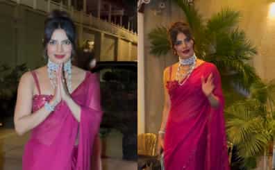 Priyanka Chopra stuns in magenta saree at brother's wedding festivities in Mumbai