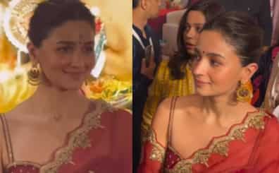 Alia Bhatt looks ethereal in red saree as she steps out for Durga Puja - see pics